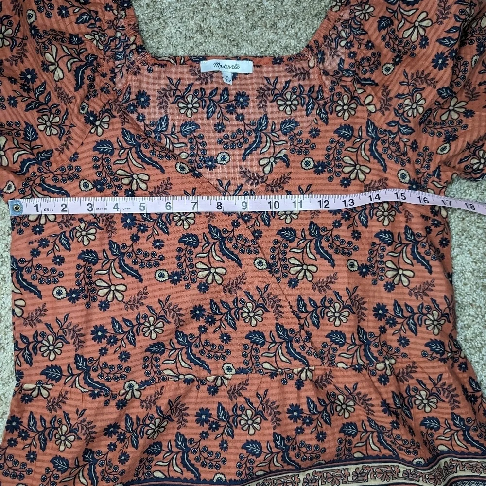 Madewell‎ Puff Sleeves Peplum Top Cavoli Floral Size XS Earthy Tones